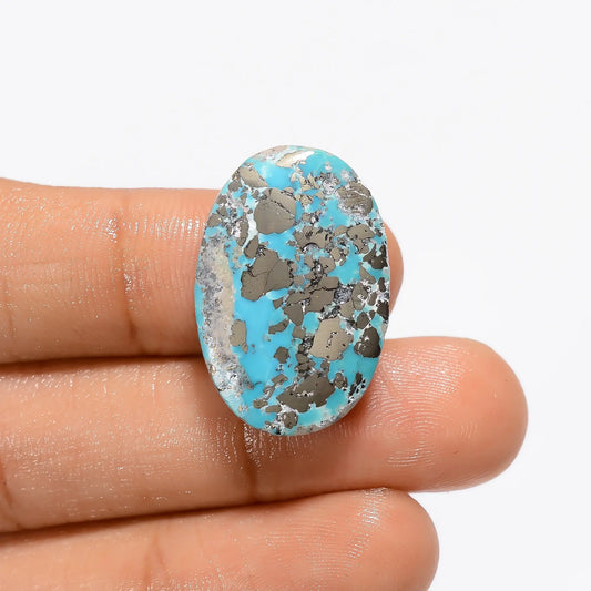Amazing Top Grade Quality 100% Natural Irani Turquoise Oval Shape Cabochon Gemstone For Making Jewelry 24.5 Ct. 24X16X6 mm V-3473