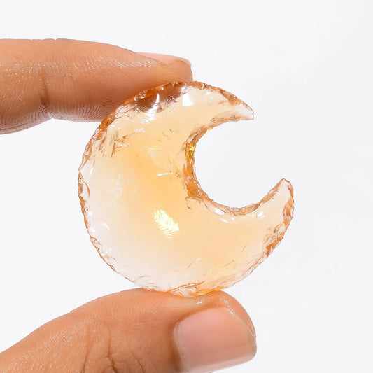 Peach Opalite Druzy Crescent Moon Shape Cabochon Loose Gemstone 35 Ct. 34X32X7 mm V-3517