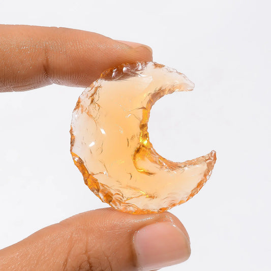 Peach Opalite Druzy Crescent Moon Shape Cabochon Loose Gemstone 36 Ct. 34X32X7 mm V-3518