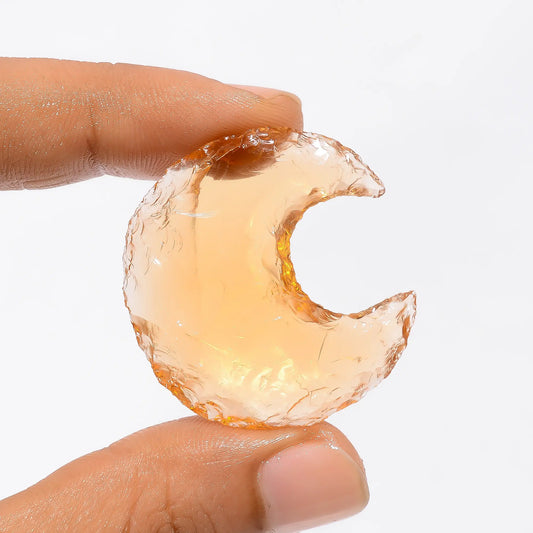 Peach Opalite Druzy Crescent Moon Shape Cabochon Loose Gemstone 42 Ct. 34X32X7 mm V-3519
