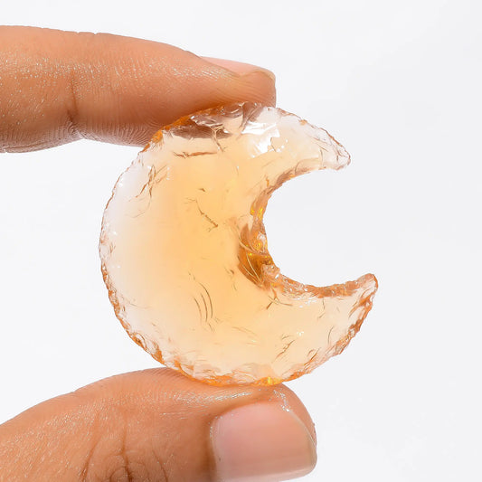Peach Opalite Druzy Crescent Moon Shape Cabochon Loose Gemstone 39 Ct. 34X32X7 mm V-3520