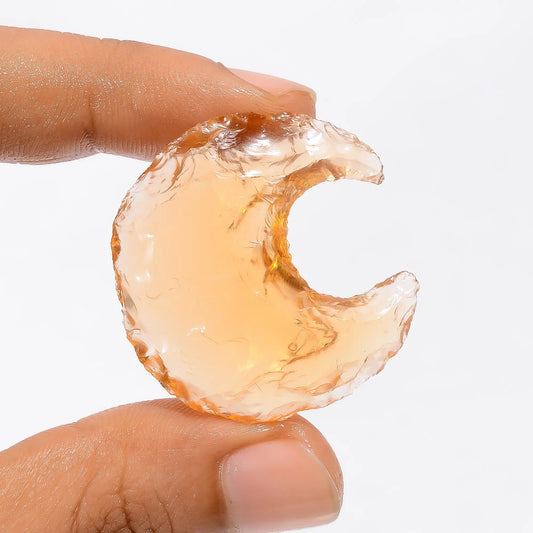 Peach Opalite Druzy Crescent Moon Shape Cabochon Loose Gemstone 40.5 Ct. 33X31X8 mm V-3525