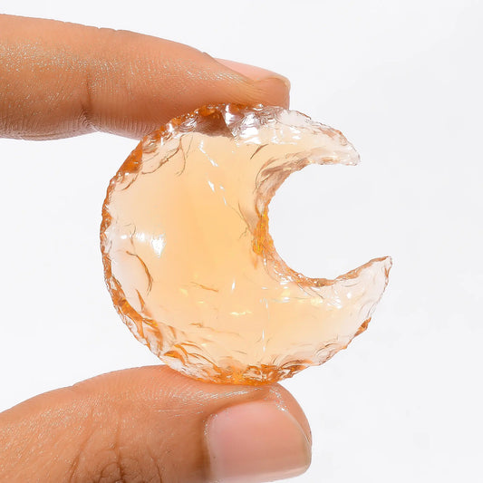Peach Opalite Druzy Crescent Moon Shape Cabochon Loose Gemstone 42 Ct. 34X33X8 mm V-3526
