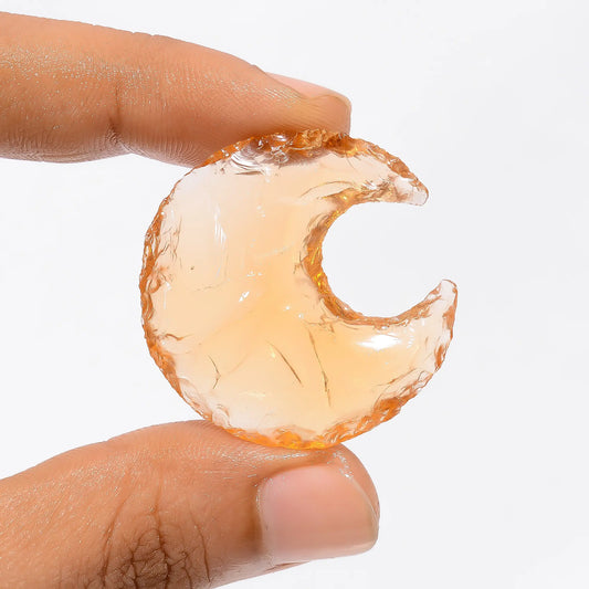Peach Opalite Druzy Crescent Moon Shape Cabochon Loose Gemstone 38 Ct. 33X33X8 mm V-3527