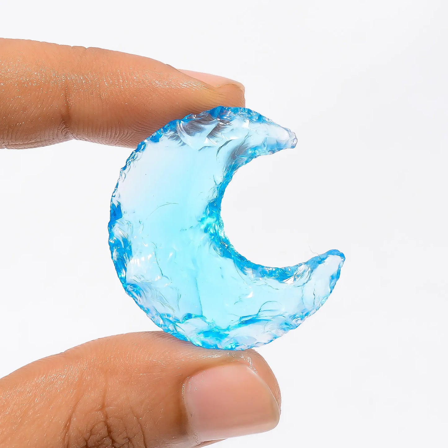 Blue Opalite Druzy Crescent Moon Shape Cabochon Loose Gemstone 29.5 Ct. 32X30X8 mm V-3530