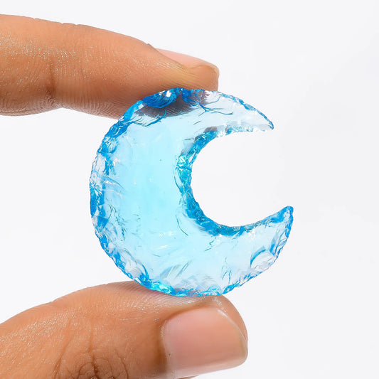 Blue Opalite Druzy Crescent Moon Shape Cabochon Loose Gemstone 25.5 Ct. 31X29X7 mm V-3533