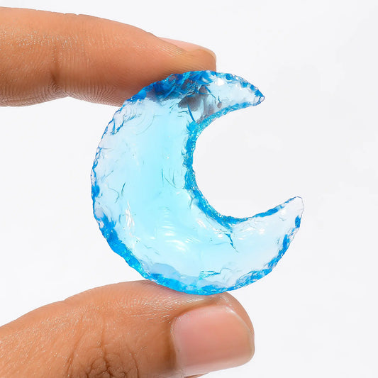 Blue Opalite Druzy Crescent Moon Shape Cabochon Loose Gemstone 31 Ct. 34X32X7 mm V-3534