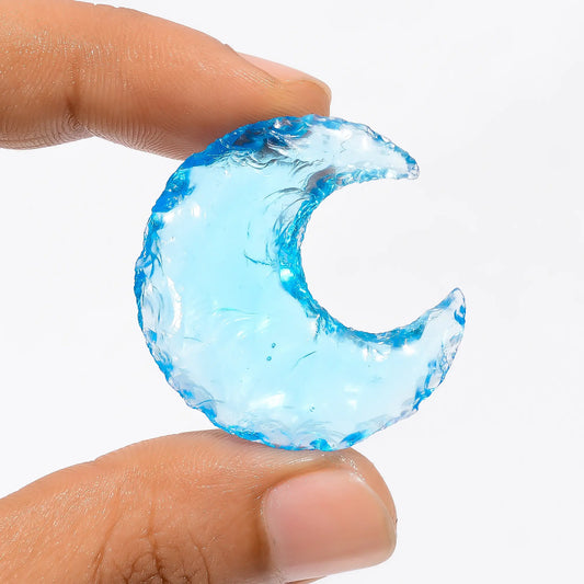 Blue Opalite Druzy Crescent Moon Shape Cabochon Loose Gemstone 30 Ct. 32X30X7 mm V-3535