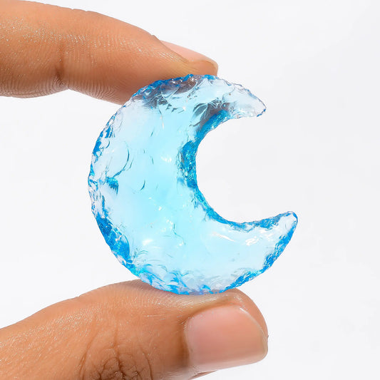 Blue Opalite Druzy Crescent Moon Shape Cabochon Loose Gemstone 30 Ct. 34X30X7 mm V-3536