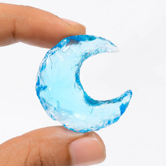 Blue Opalite Druzy Crescent Moon Shape Cabochon Loose Gemstone 30 Ct. 34X30X7 mm V-3537
