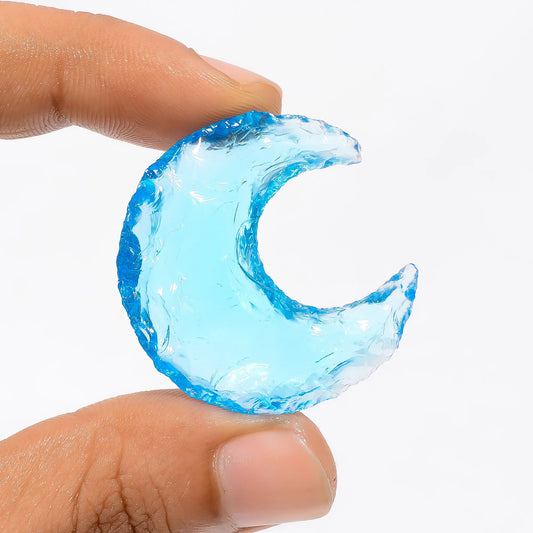 Blue Opalite Druzy Crescent Moon Shape Cabochon Loose Gemstone 34.5 Ct. 32X31X8 mm V-3538