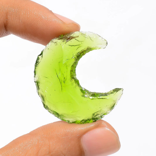 Green Opalite Druzy Crescent Moon Shape Cabochon Loose Gemstone 22.5 Ct. 30X27X7 mm V-3540