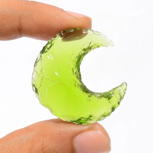 Green Opalite Druzy Crescent Moon Shape Cabochon Loose Gemstone 30 Ct. 33X30X7 mm V-3541