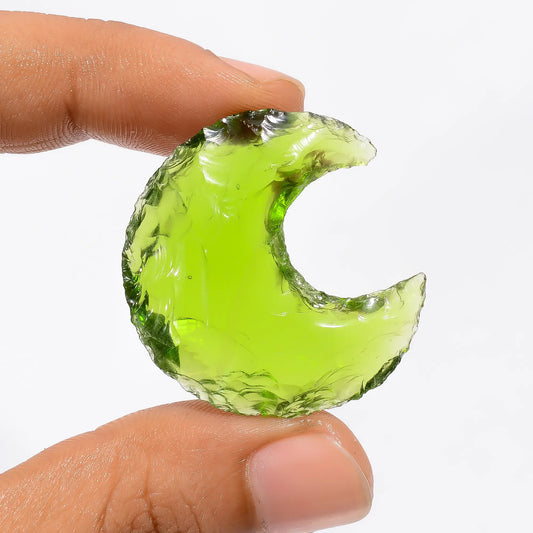Green Opalite Druzy Crescent Moon Shape Cabochon Loose Gemstone 36 Ct. 32X30X8 mm V-3542