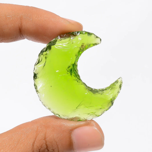 Green Opalite Druzy Crescent Moon Shape Cabochon Loose Gemstone 37 Ct. 36X31X7 mm V-3543