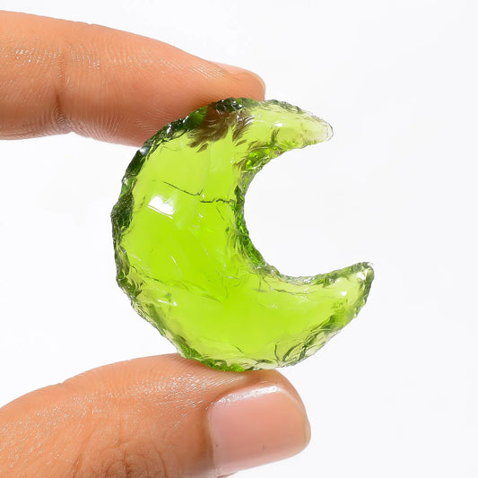 Green Opalite Druzy Crescent Moon Shape Cabochon Loose Gemstone 34.5 Ct. 32X28X8 mm V-3544