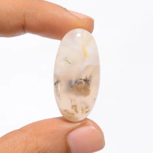 Plume Agate Druzy Oval Shape Cabochon Loose Gemstone Natural 26 Ct. 32X16X6 mm V-3588