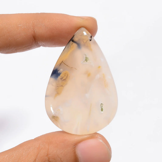 Plume Agate Druzy Pear Shape Cabochon Loose Gemstone Natural 46.5 Ct. 41X28X5 mm V-3589