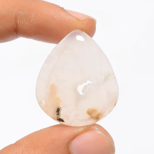 Plume Agate Druzy Pear Shape Cabochon Loose Gemstone Natural 26 Ct. 29X25X4 mm V-3591