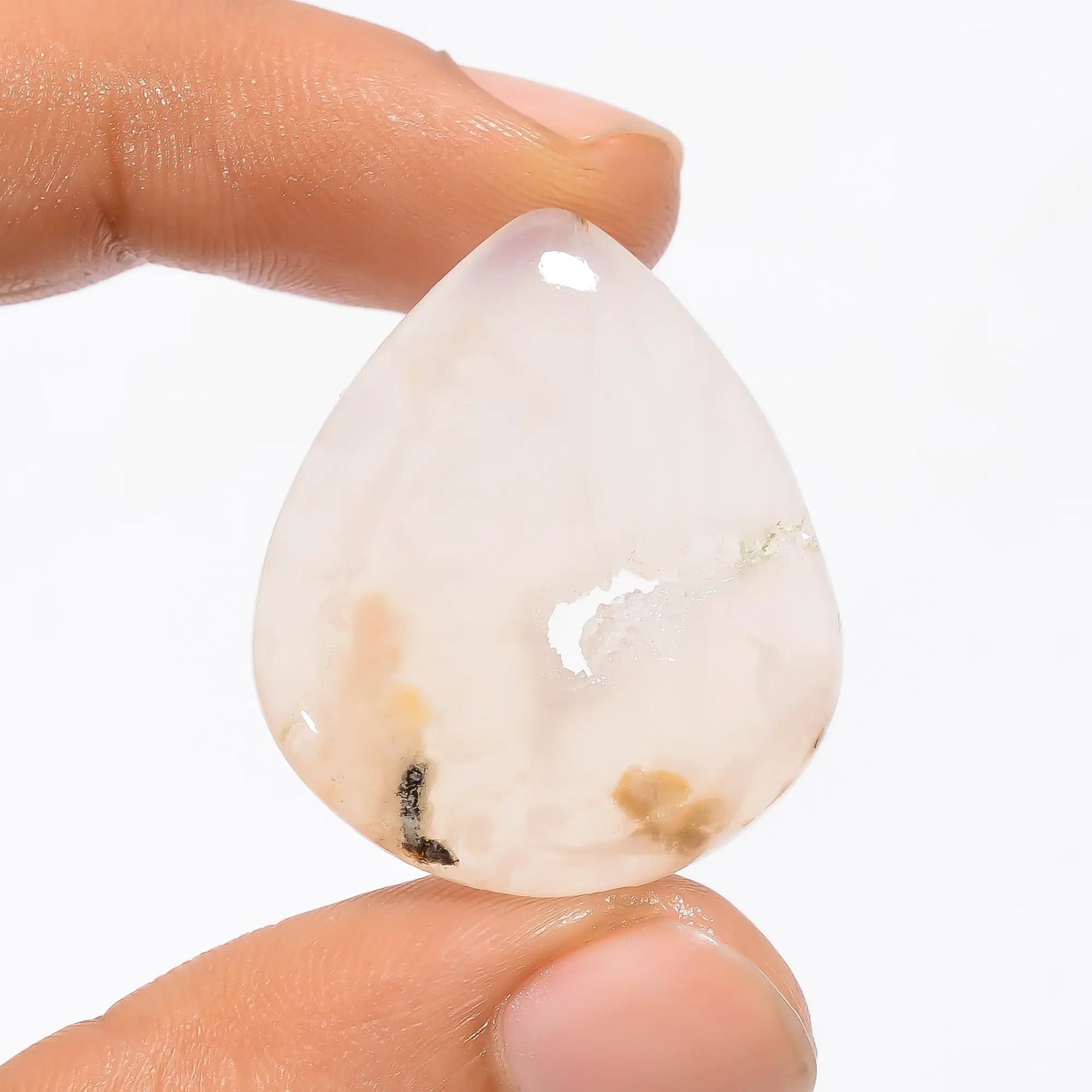 Plume Agate Druzy Pear Shape Cabochon Loose Gemstone Natural 26 Ct. 29X25X4 mm V-3591