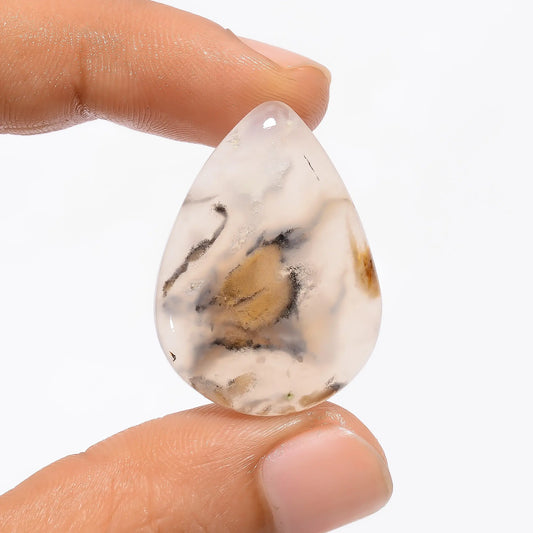 Plume Agate Druzy Pear Shape Cabochon Loose Gemstone Natural 23 Ct. 30X22X4 mm V-3592
