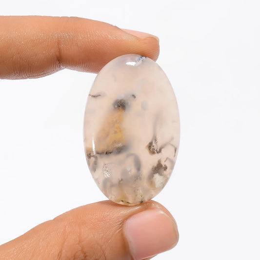 Plume Agate Druzy Oval Shape Cabochon Loose Gemstone Natural 42.5 Ct. 36X23X6 mm V-3593