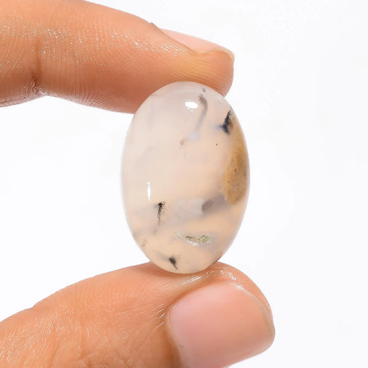 Plume Agate Druzy Oval Shape Cabochon Loose Gemstone Natural 20.5 Ct. 24X16X6 mm V-3594