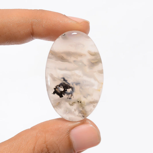Plume Agate Druzy Oval Shape Cabochon Loose Gemstone Natural 36.5 Ct. 39X24X4 mm V-3595