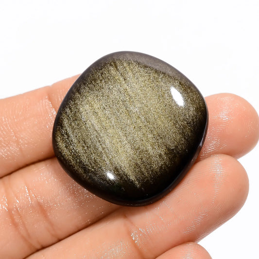 Golden Sheen Obsidian Cushion Shape Cabochon Loose Gemstone Natural 46 Ct. 29X29X6 mm V-3672