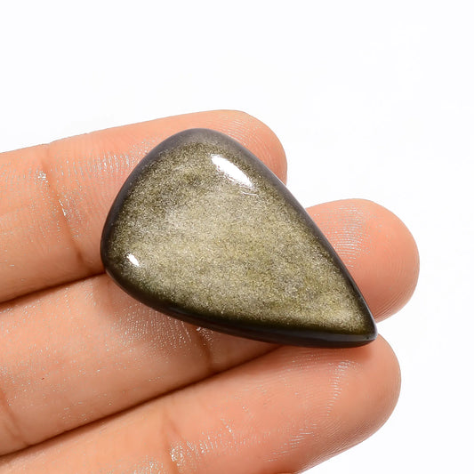 Golden Sheen Obsidian Pear Shape Cabochon Loose Gemstone Natural 25.5 Ct. 30X19X6 mm V-3674