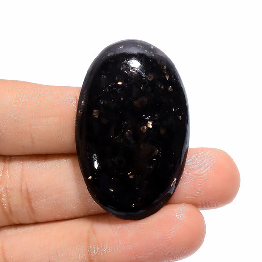 Golden Nuummite Oval Shape Cabochon Loose Gemstone Natural 53.5 Ct. 39X25X6 mm V-3763