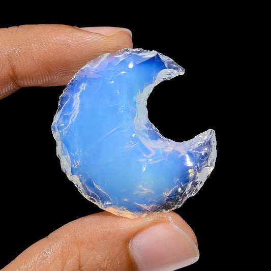 Opalite Druzy Crescent Moon Shape Cabochon Loose Gemstone 40.5 Ct. 34X31X7 mm V-3814