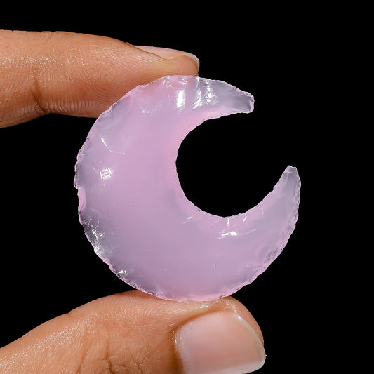 Pink Opalite Druzy Crescent Moon Shape Cabochon Loose Gemstone 28.5 Ct. 34X32X7 mm V-3829