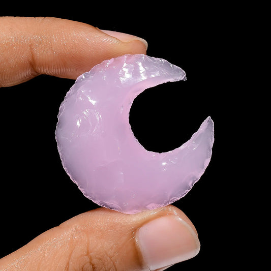 Pink Opalite Druzy Crescent Moon Shape Cabochon Loose Gemstone 31.5 Ct. 33X32X7 mm V-3833