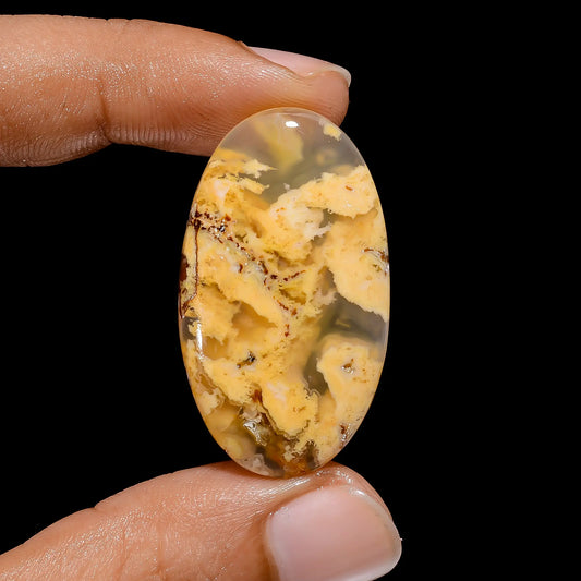 Graveyard Plume Agate Oval Shape Cabochon Loose Gemstone Natural 28 Ct. 36X21X5 mm V-3862
