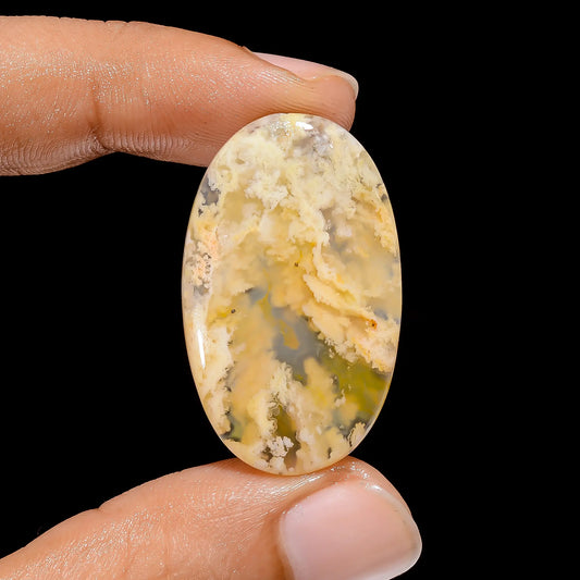 Graveyard Plume Agate Oval Shape Cabochon Loose Gemstone Natural 25 Ct. 34X21X4 mm V-3865