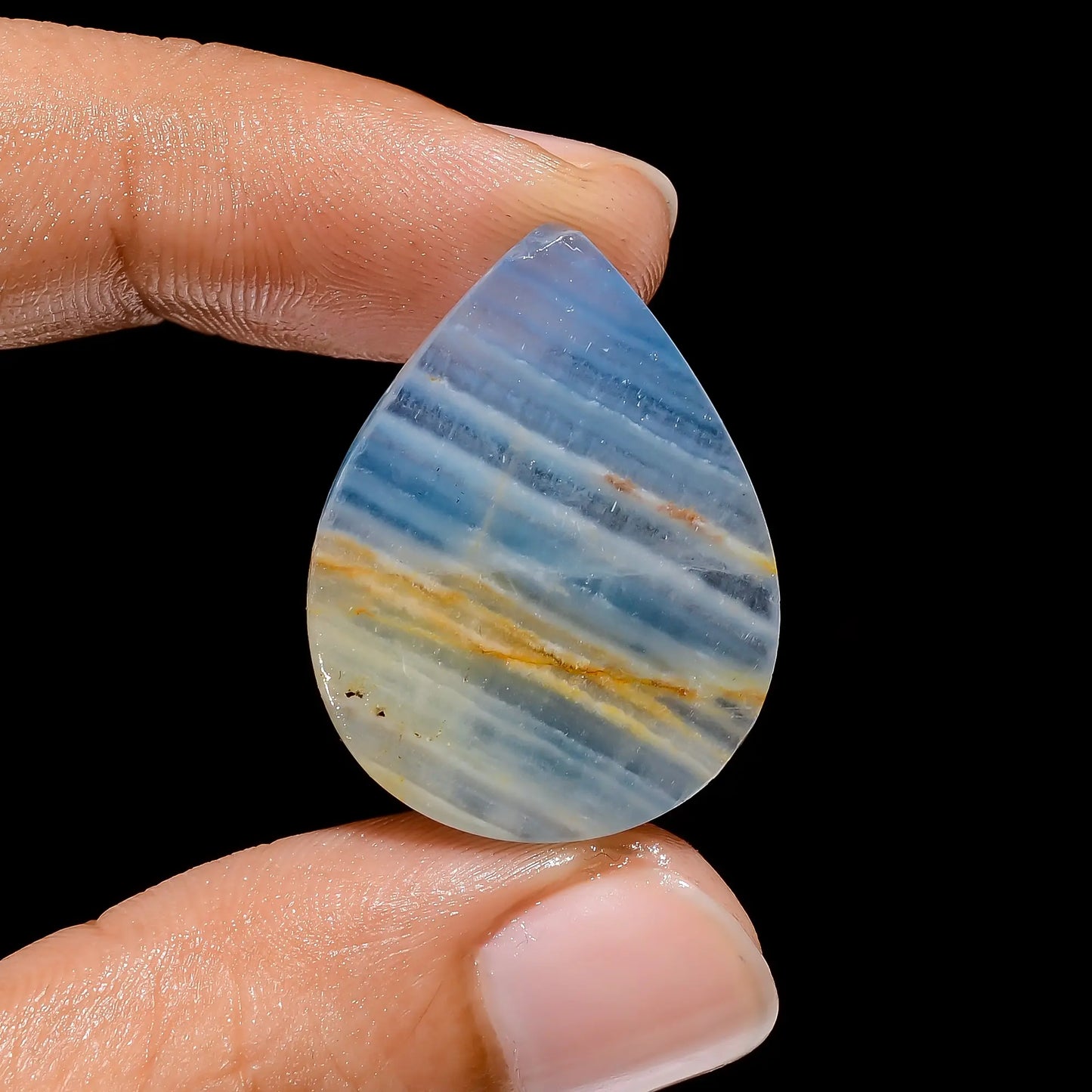 Lemurian Aquatine Calcite Pear Shape Cabochon Loose Gemstone Natural 23.5 Ct. 27X21X5 mm V-3950