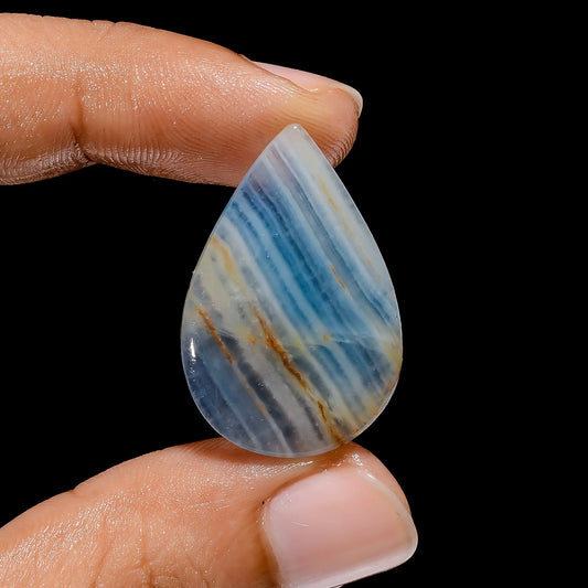 Lemurian Aquatine Calcite Pear Shape Cabochon Loose Gemstone Natural 17 Ct. 29X19X4 mm V-3957