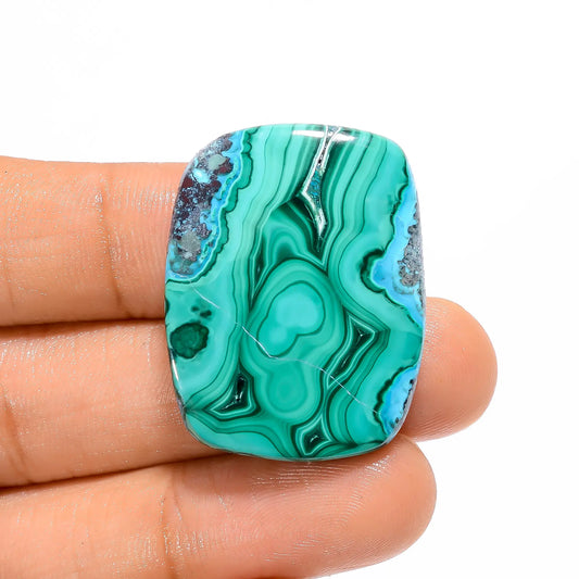 Exclusive Top Grade Quality 100% Natural Chrysocolla Malachite Radiant Shape Cabochon Gemstone For Making Jewelry 53.5 Ct. 31X24X7 mm V-4405