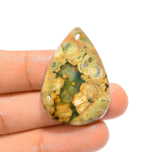 Rhyolite Pear Shape Cabochon Loose Gemstone Natural 52 Ct. 36X25X8 mm V-4414