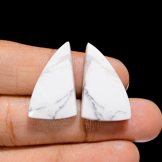 Howlite Fancy Shape Cabochon Loose Gemstone Pair Natural 26 Ct. 23X15X4 mm V-4442