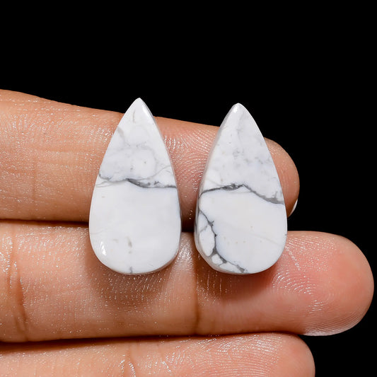 Howlite Pear Shape Cabochon Loose Gemstone Pair Natural 22.5 Ct. 22X11X4 mm V-4443