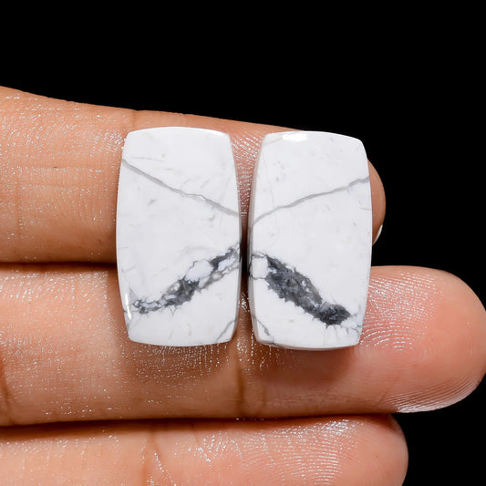 Howlite Radiant Shape Cabochon Loose Gemstone Pair Natural 18.5 Ct. 20X11X4 mm V-4444