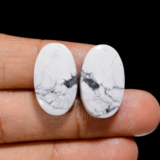 Howlite Oval Shape Cabochon Loose Gemstone Pair Natural 25 Ct. 20X12X5 mm V-4445