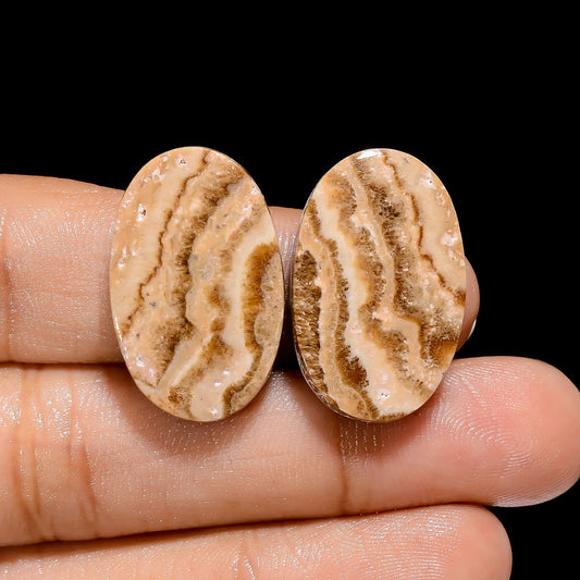 Attractive A One Quality 100% Natural Chocolate Calcite Aragonite Oval Cabochon Gemstone Pair For Making Earrings 32.5 Ct. 24X15X4 mm V-4449