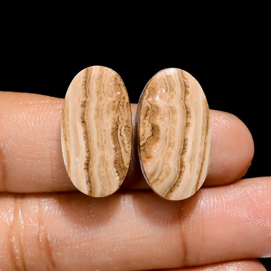 Chocolate Calcite Aragonite Oval Shape Cabochon Loose Gemstone Pair Natural 24.5 Ct. 22X11X4 mm V-4455