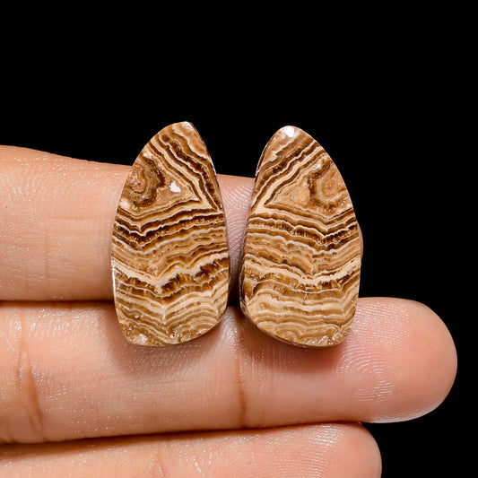 Chocolate Calcite Aragonite Fancy Shape Cabochon Loose Gemstone Pair Natural 25.5 Ct. 24X12X5 mm V-4461