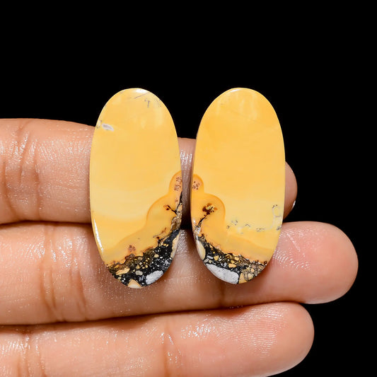 Maligano Jasper Oval Shape Cabochon Loose Gemstone Pair Natural 51 Ct. 31X15X5 mm V-4466