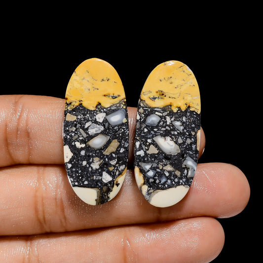 Maligano Jasper Oval Shape Cabochon Loose Gemstone Pair Natural 49.5 Ct. 35X15X4 mm V-4467