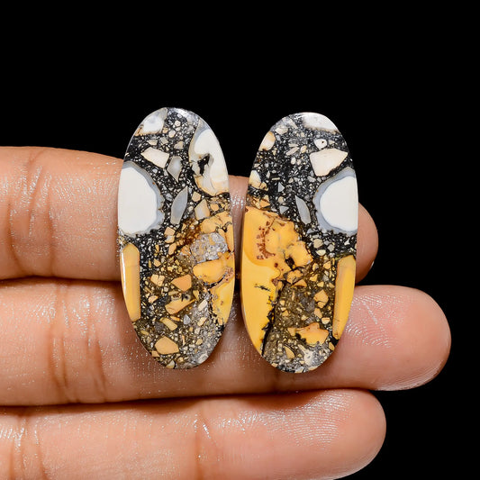 Maligano Jasper Oval Shape Cabochon Loose Gemstone Pair Natural 45.5 Ct. 33X14X5 mm V-4470